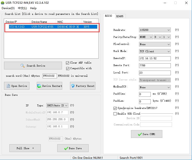 USR-TCP232-410S(Serial to Ethernet converter) factory default