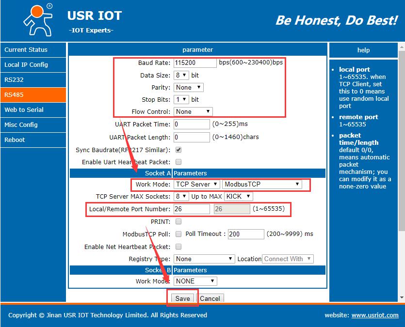 how to set the parameters of MODBUS RTU to MODBUS TCP function