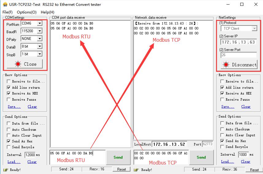 how to set the parameters of MODBUS RTU to MODBUS TCP function