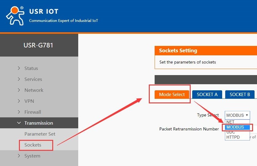 Set the work mode to MODBUS, TCP Client, the remote address is the IP address of the computer. Set the port to 1200.