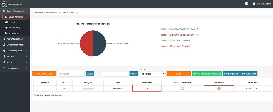  see the online device in Device Monitoring