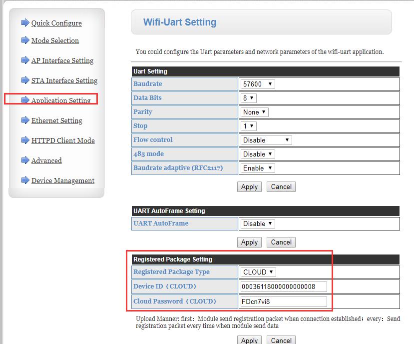 Enter the device SN and Password you just generated in the cloud type registration package: