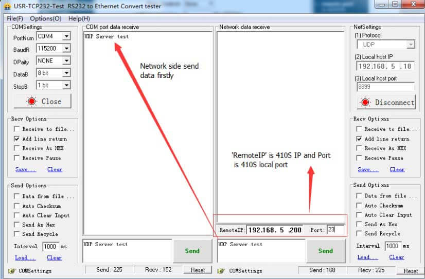 UDP Server mode configuration