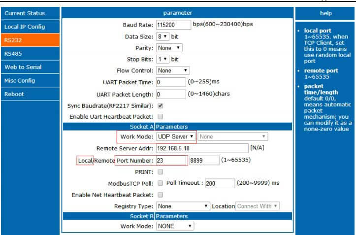 UDP Server mode