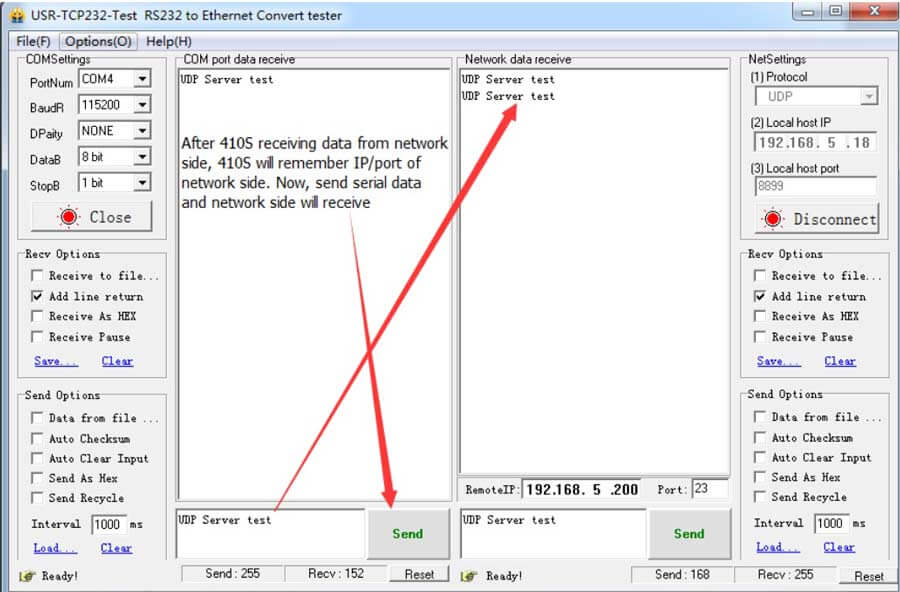 UDP Server mode configuration