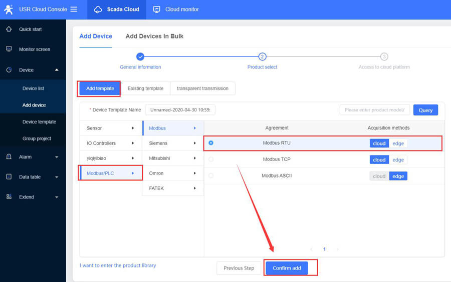 Select a data template