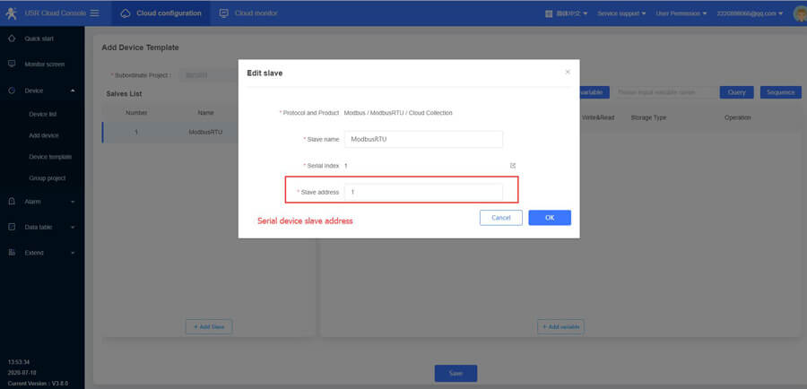 Configure the slave parameters