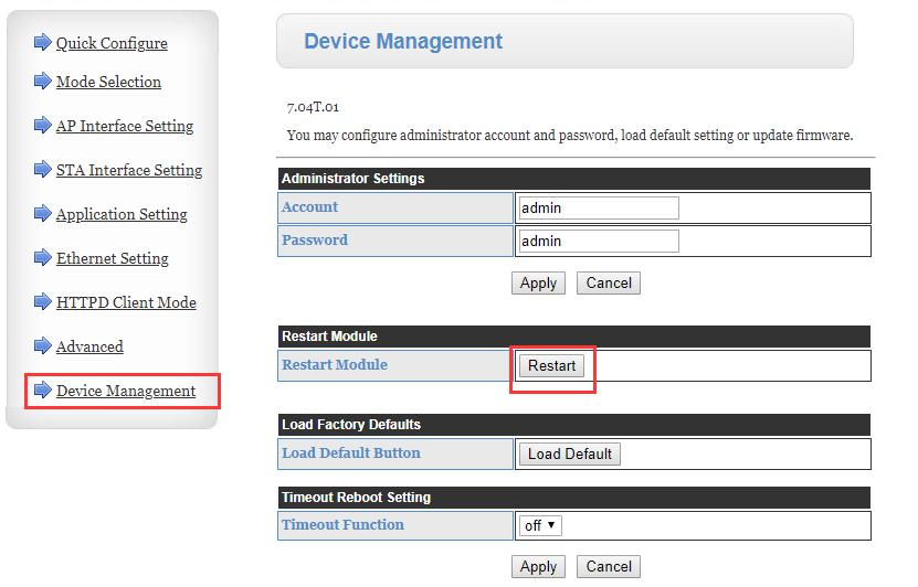 Restart the device to take the effect of the parameters