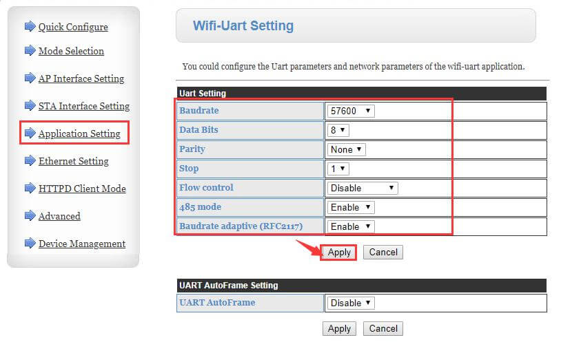 Set the serial parameters of W610 and the serial device to be consistent. Fill in the ID and password generated by USR Cloud.